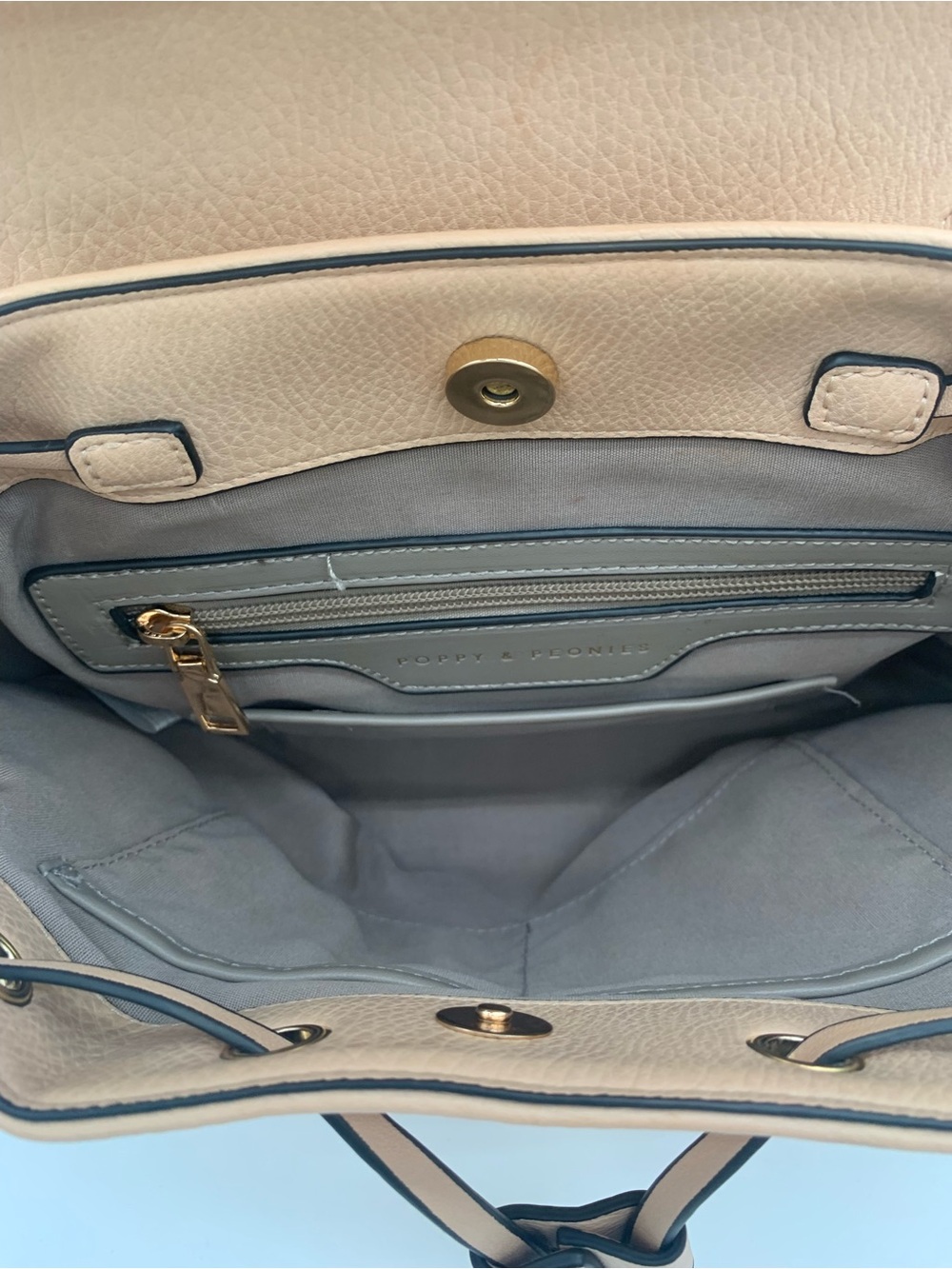 Poppy & Peonies Nude Pebbled Leather Drawstring Backpack - Picture 9 of 16